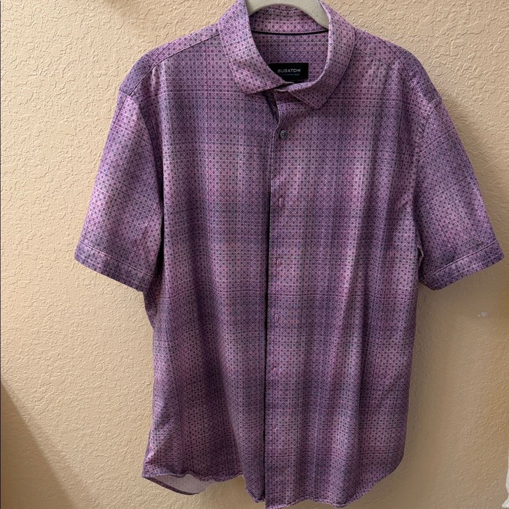 Bugatchi Purple Patterned Short-Sleeve Button-Dow… - image 1